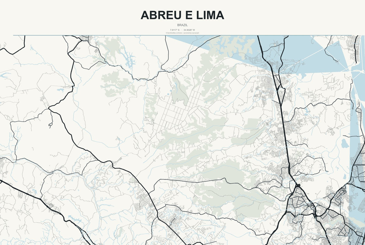 Abreu e Lima, Brazil City Map Aluminum Sign in Headline Atlas style