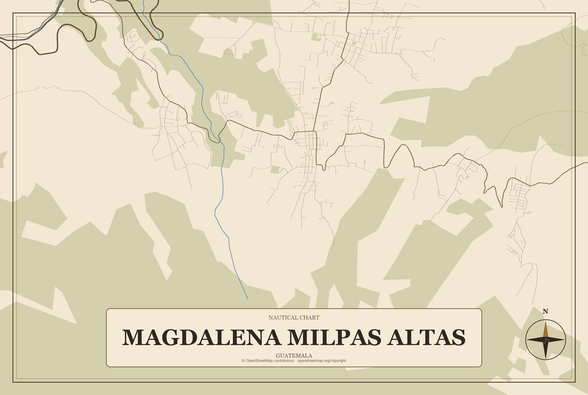 Magdalena Milpas Altas, Guatemala City Map Aluminum Sign in Heritage Nautical style