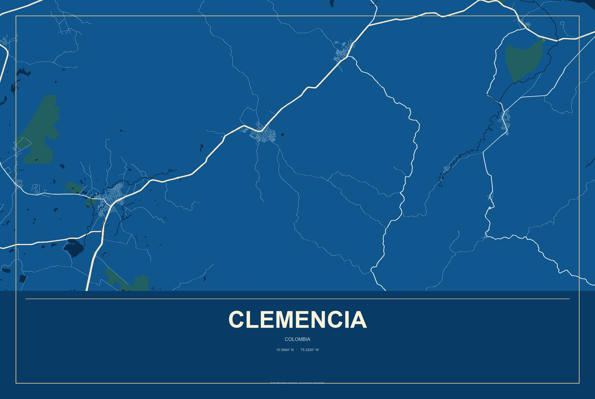 Clemencia, Colombia City Map Aluminum Sign in Harbor Cobalt style