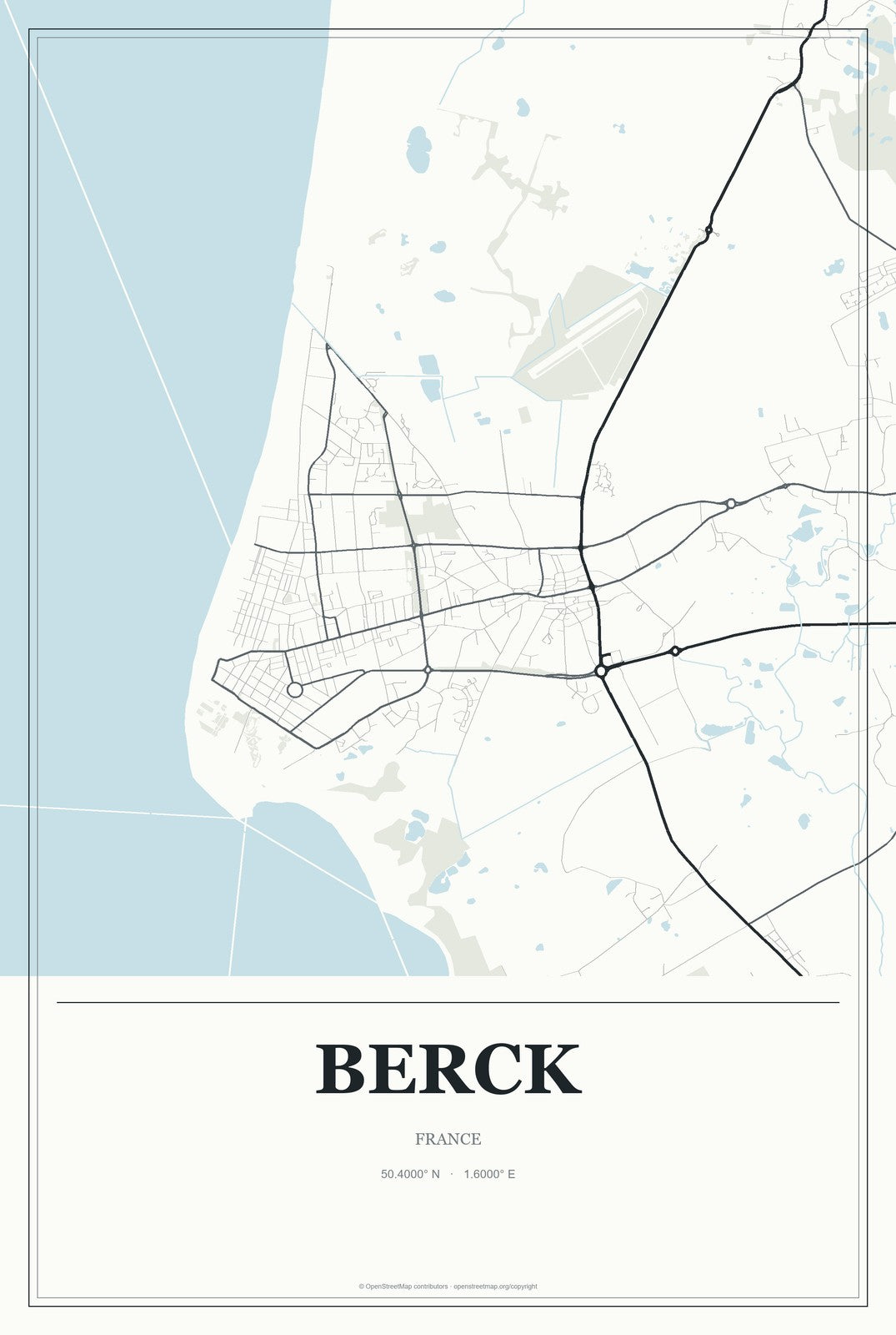 Berck, France City Map Aluminum Sign in Gallery Air style