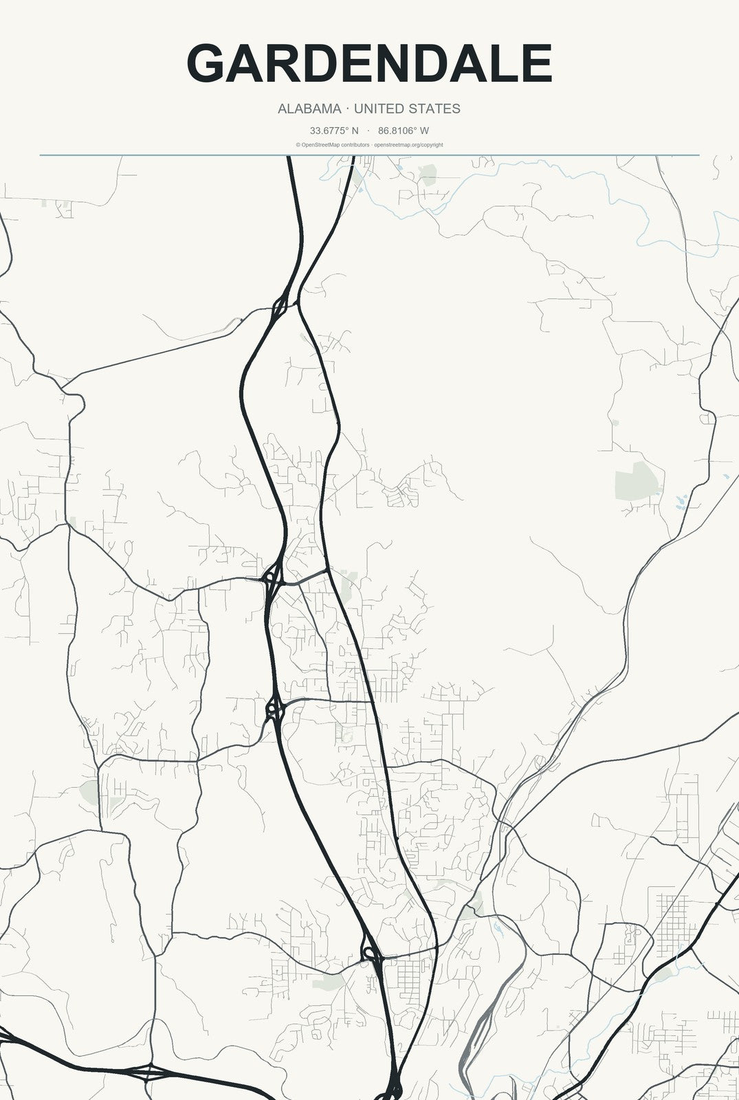 Gardendale, Alabama City Map Aluminum Sign in Headline Atlas style