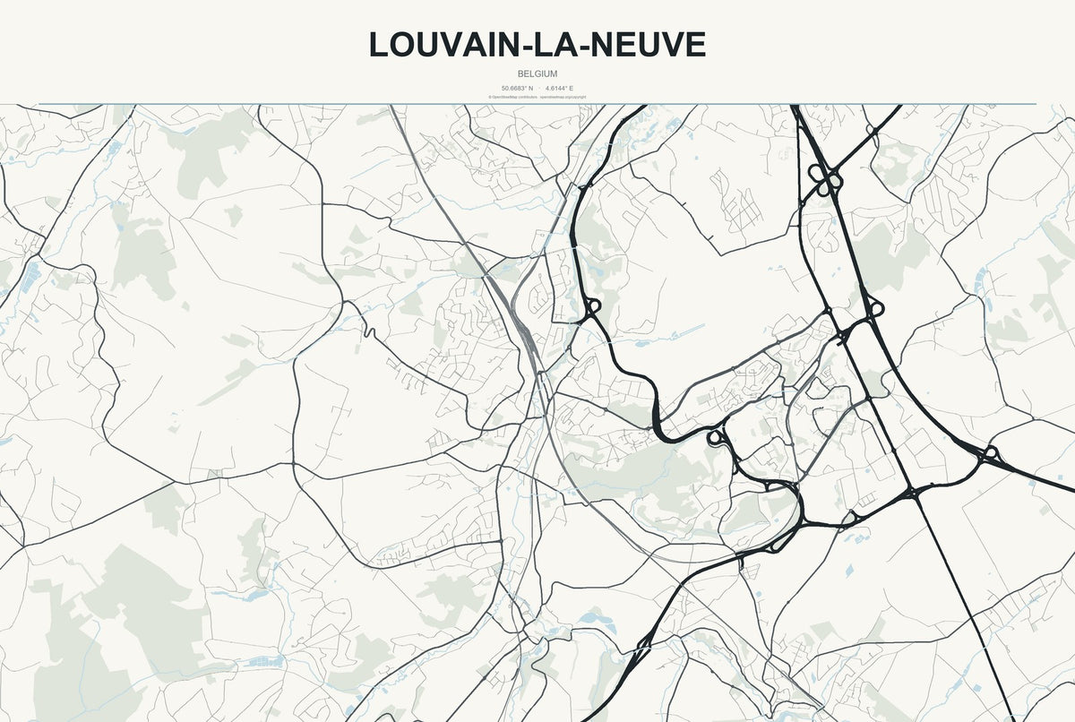 Louvain-la-Neuve, Belgium City Map Aluminum Sign in Headline Atlas style