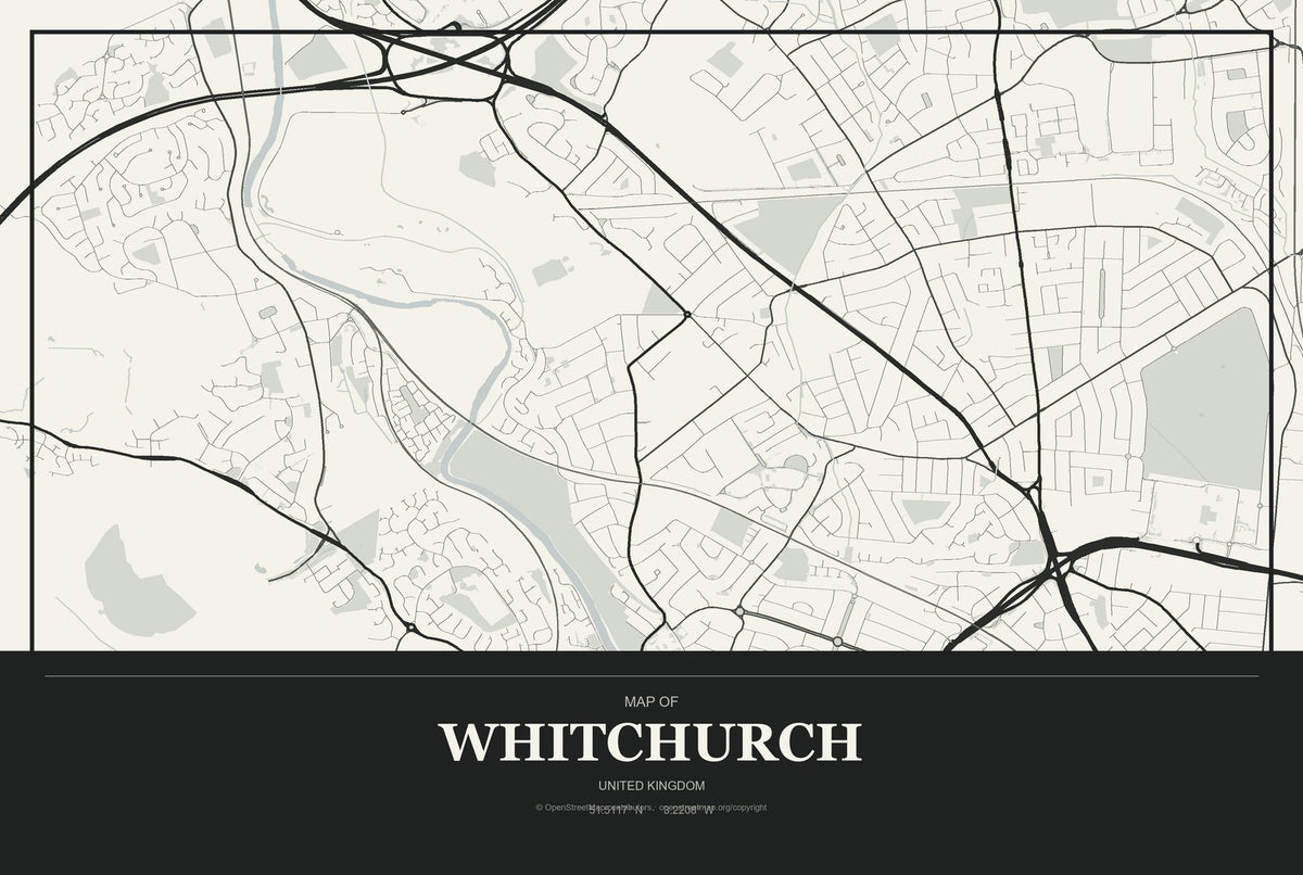 Whitchurch, England, United Kingdom City Map Aluminum Sign in Museum Plaque style