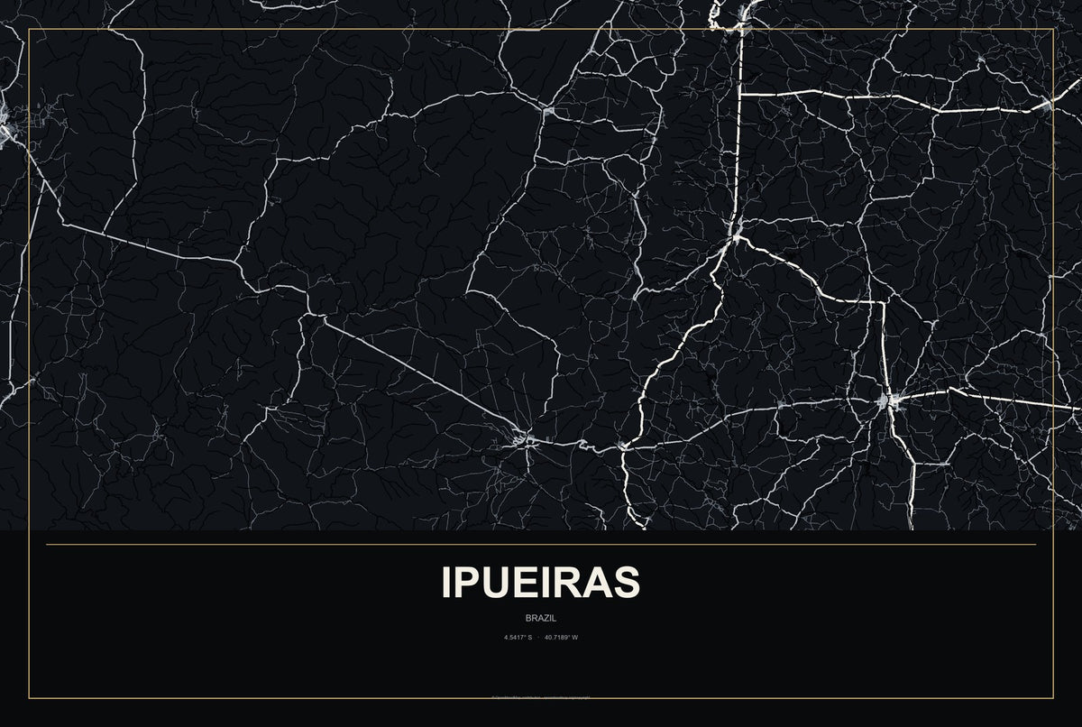 Ipueiras, Ceará, Brazil City Map Aluminum Sign in Metropolitan Noir style