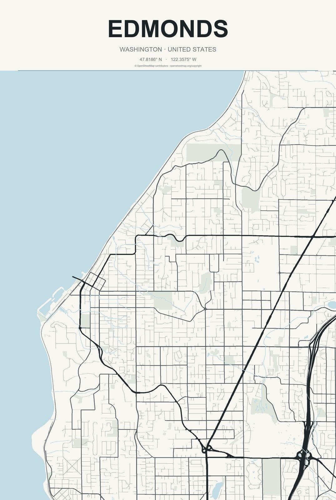 Edmonds, Washington City Map Aluminum Sign in Headline Atlas style