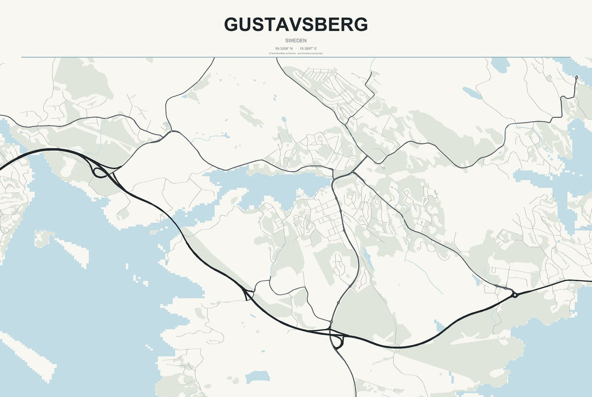 Gustavsberg, Sweden City Map Aluminum Sign in Headline Atlas style