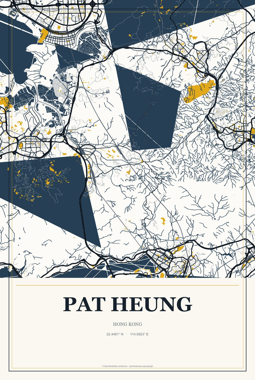 Pat Heung, Hong Kong City Map Aluminum Sign in Citrine Modern style
