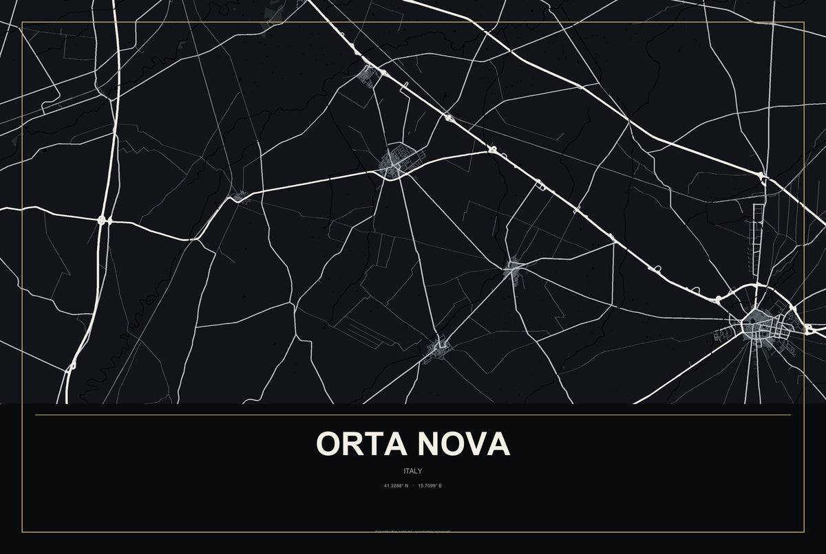 Orta Nova, Italy City Map Aluminum Sign in Metropolitan Noir style