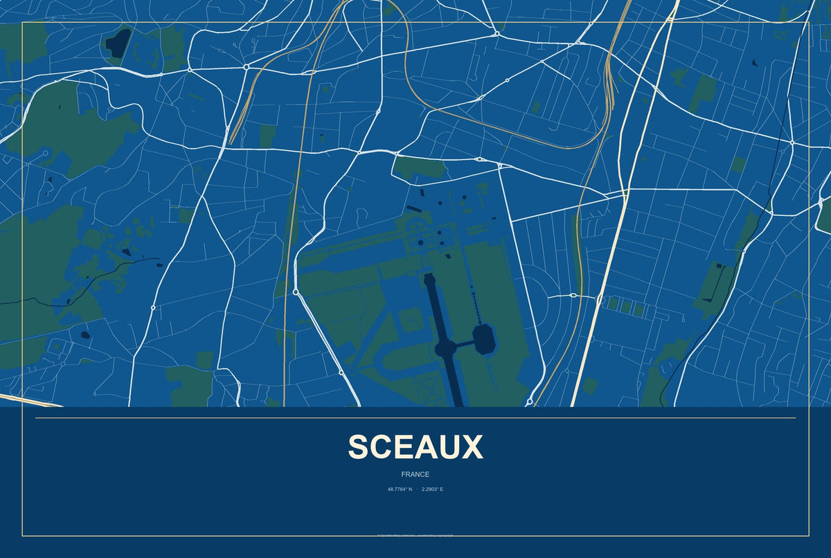 Sceaux, France City Map Aluminum Sign in Harbor Cobalt style