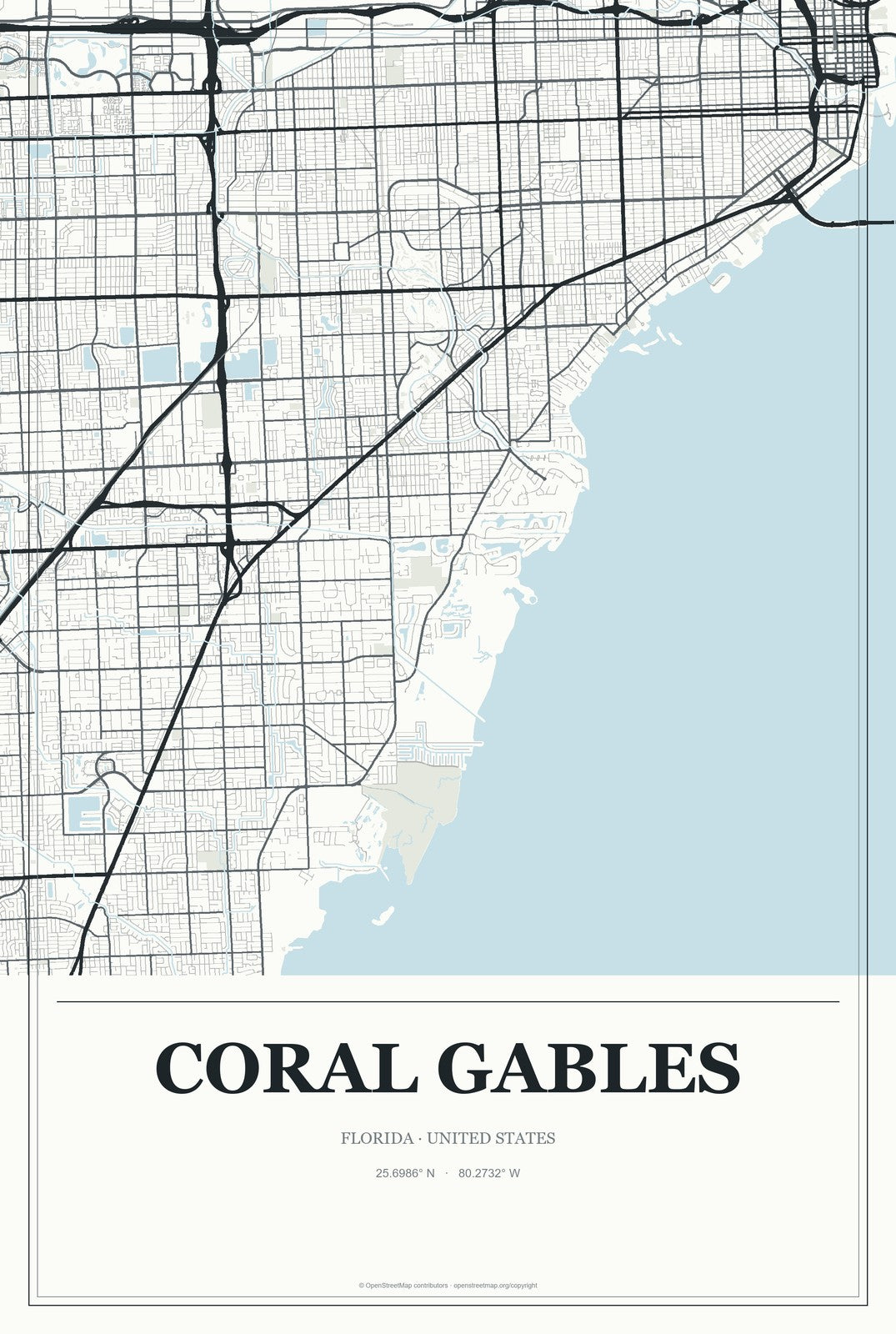 Coral Gables, Florida City Map Aluminum Sign in Gallery Air style