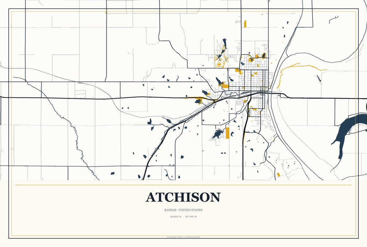 Atchison, Kansas City Map Aluminum Sign in Citrine Modern style