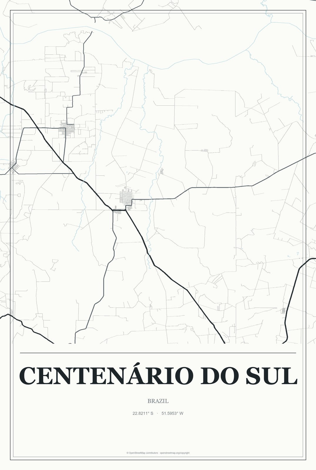 Centenário do Sul, Brazil City Map Aluminum Sign in Gallery Air style