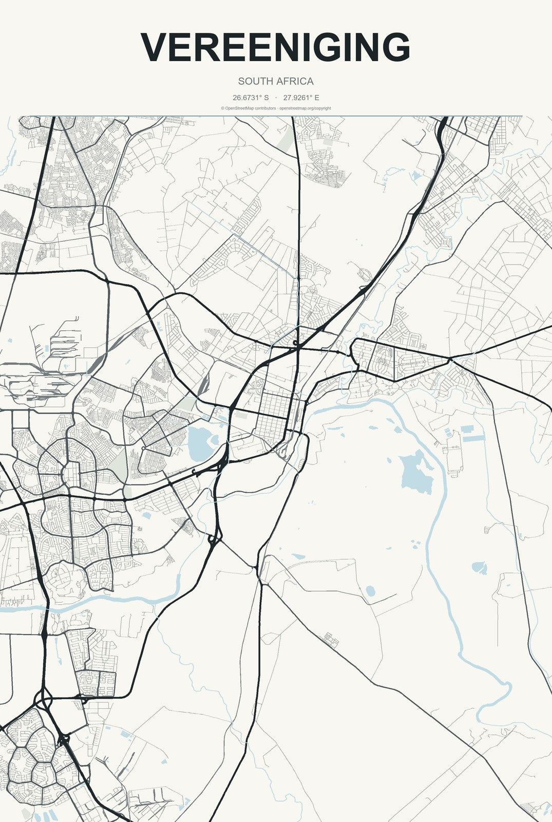 Vereeniging, South Africa City Map Aluminum Sign in Headline Atlas style