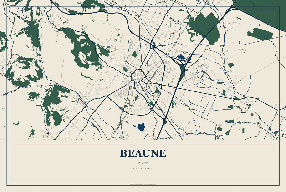 Beaune, France City Map Aluminum Sign in Coastal Cutout style