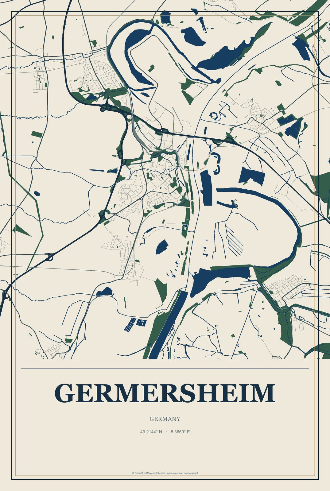 Germersheim, Germany City Map Aluminum Sign in Coastal Cutout style
