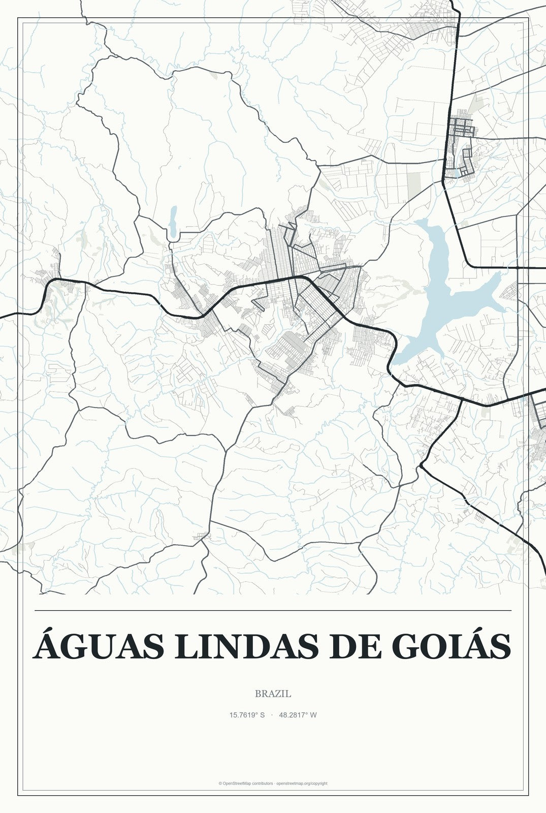 Águas Lindas de Goiás, Brazil City Map Aluminum Sign in Gallery Air style