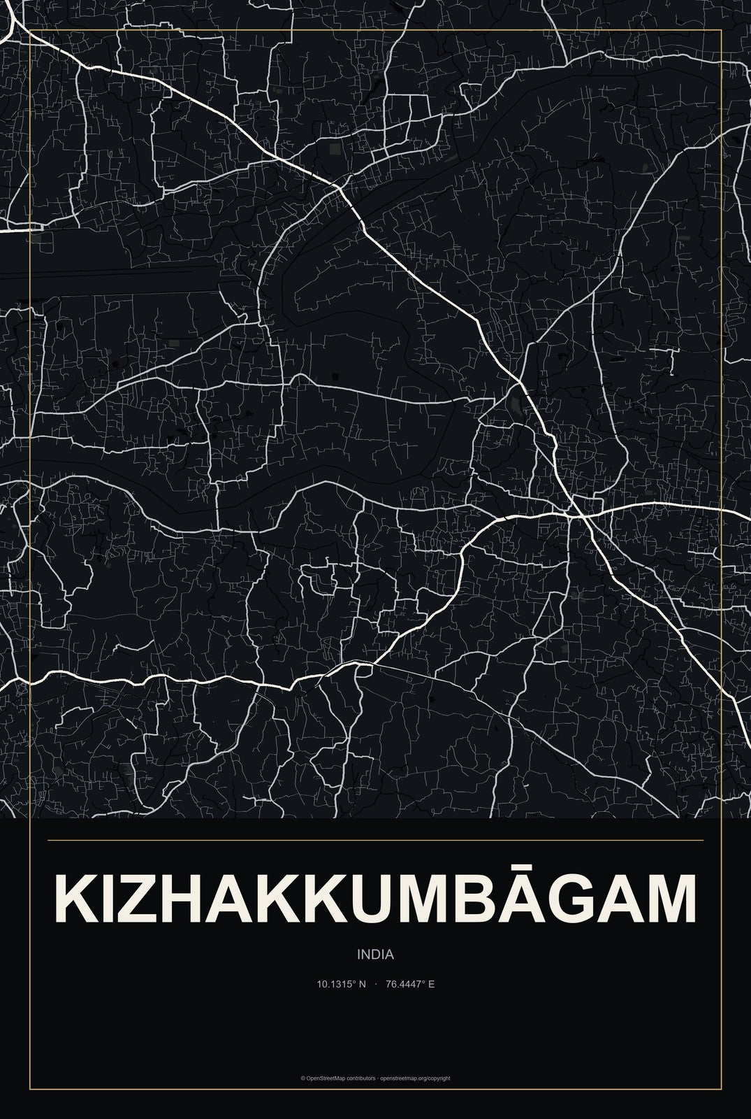 Kizhakkumbāgam, India City Map Aluminum Sign in Metropolitan Noir style
