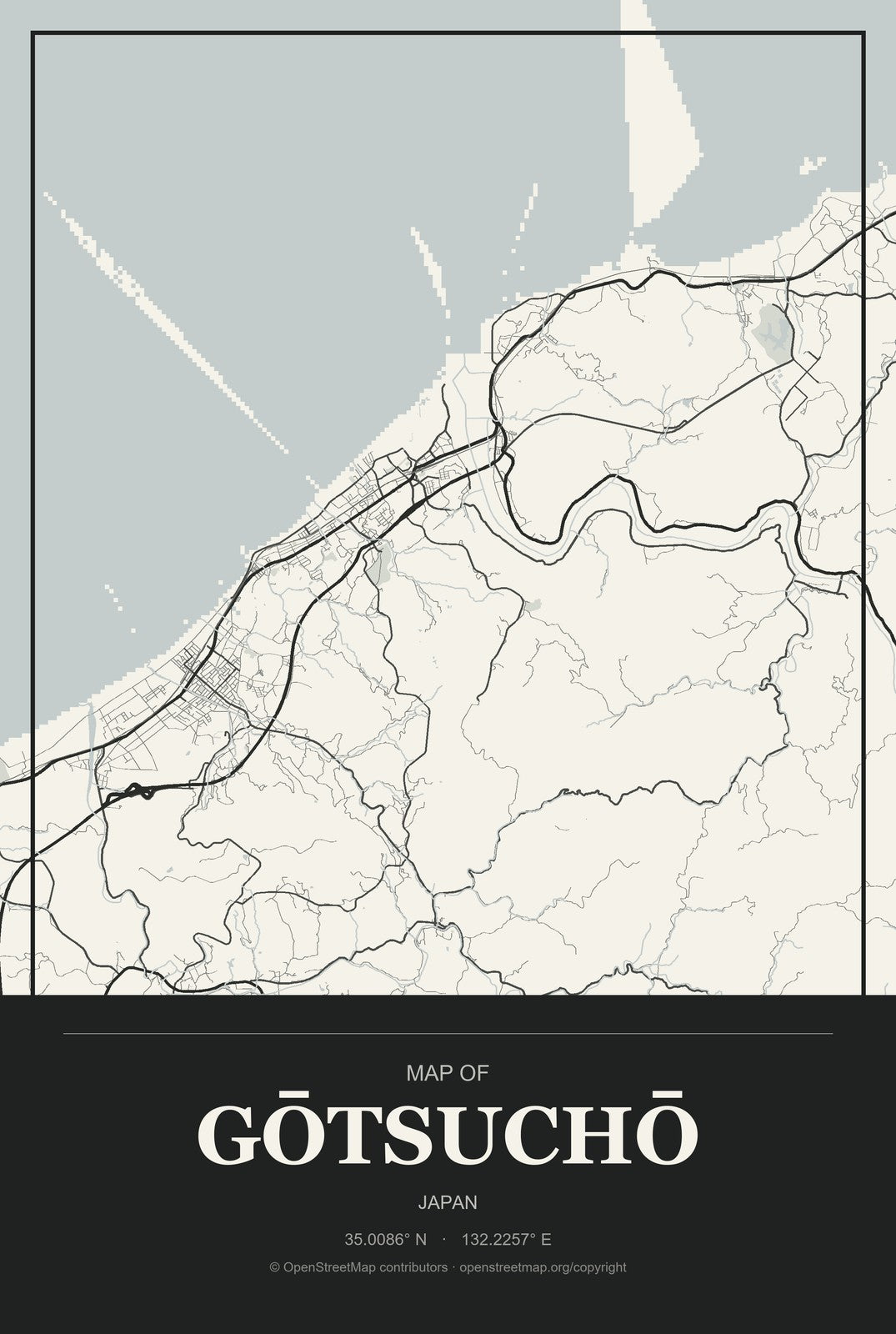 Gōtsuchō, Japan City Map Aluminum Sign in Museum Plaque style