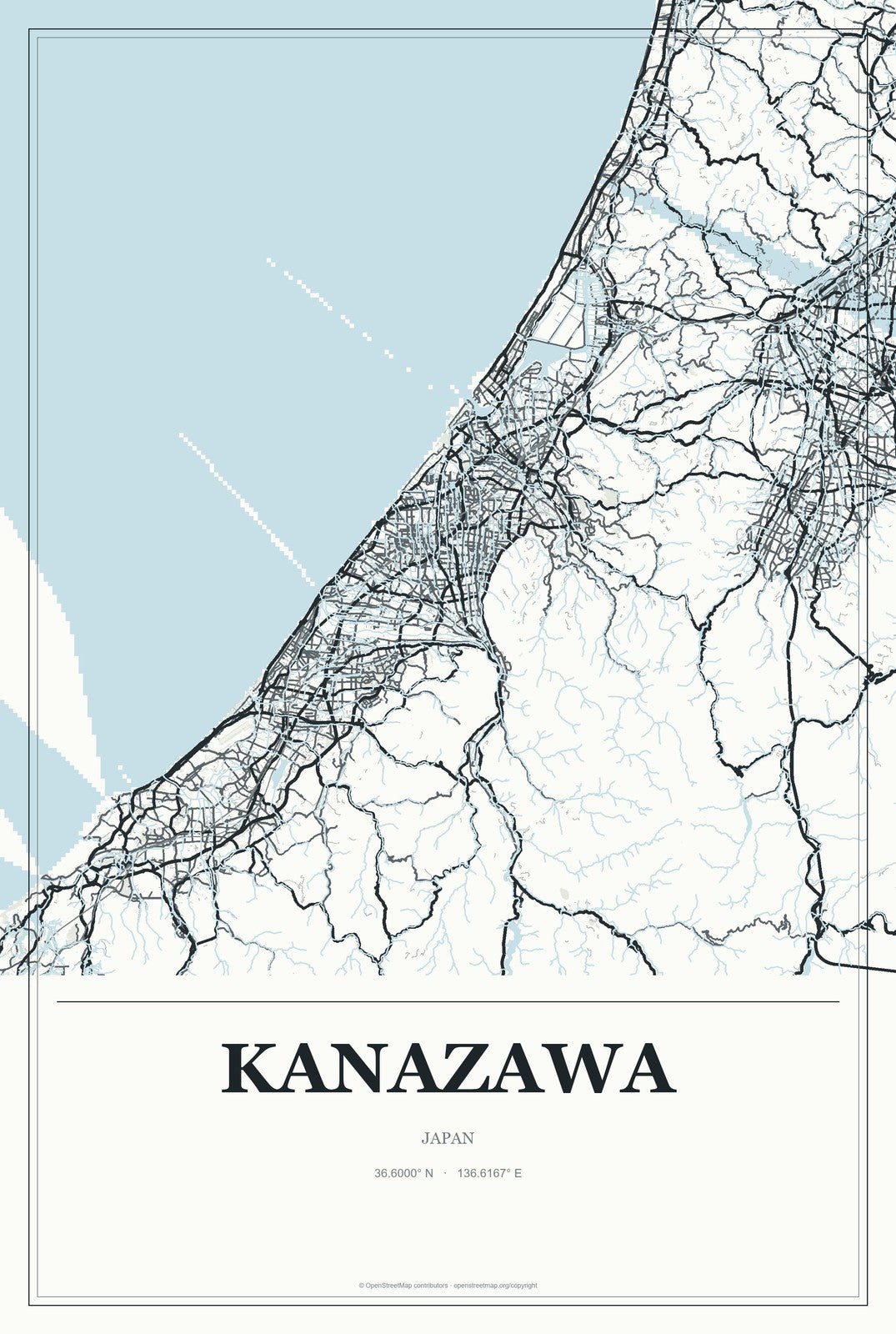 Kanazawa, Japan City Map Aluminum Sign in Gallery Air style