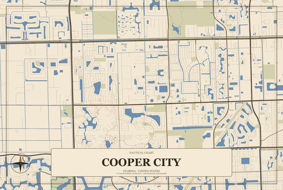 Cooper City, Florida City Map Aluminum Sign in Heritage Nautical style