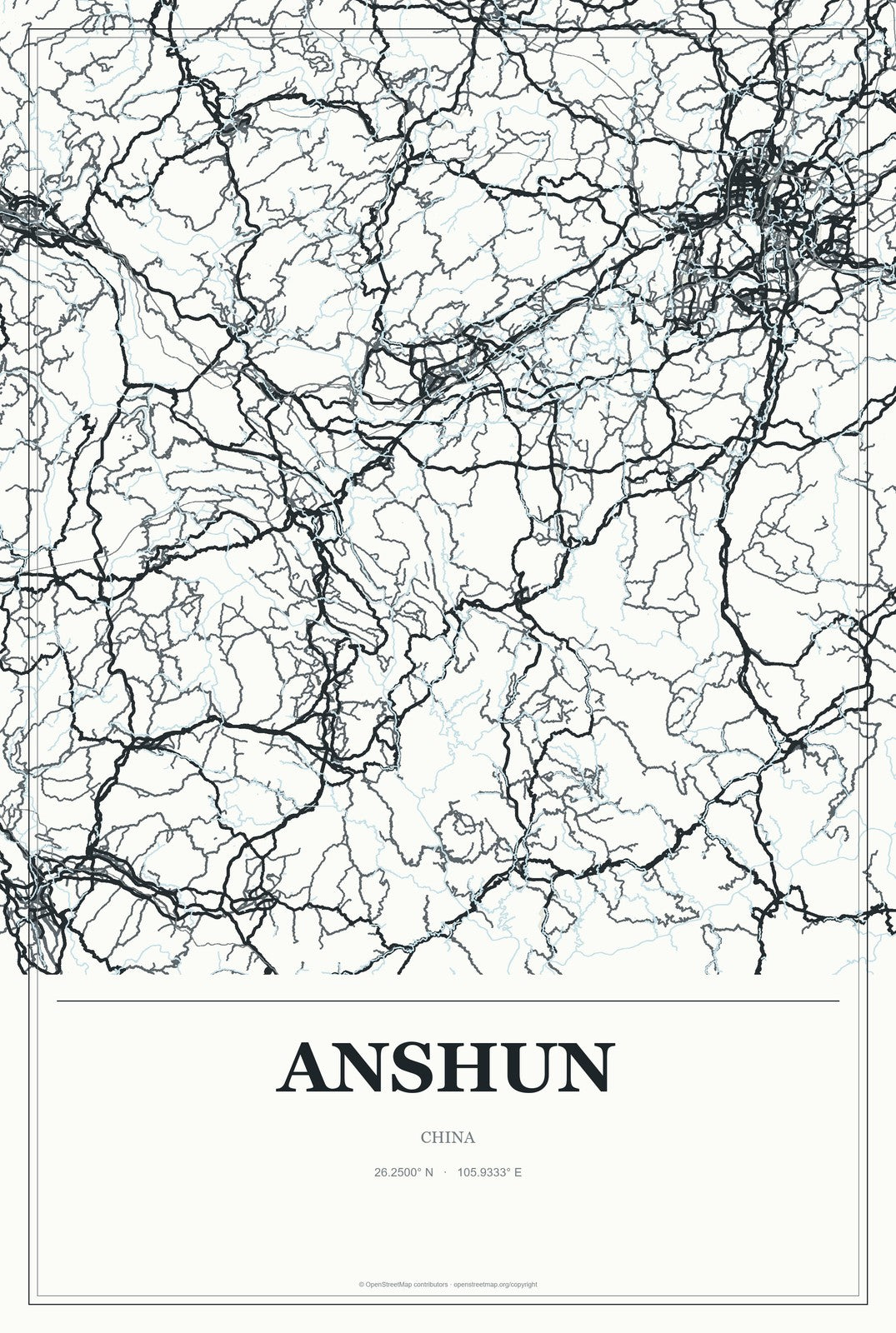 Anshun, China City Map Aluminum Sign in Gallery Air style