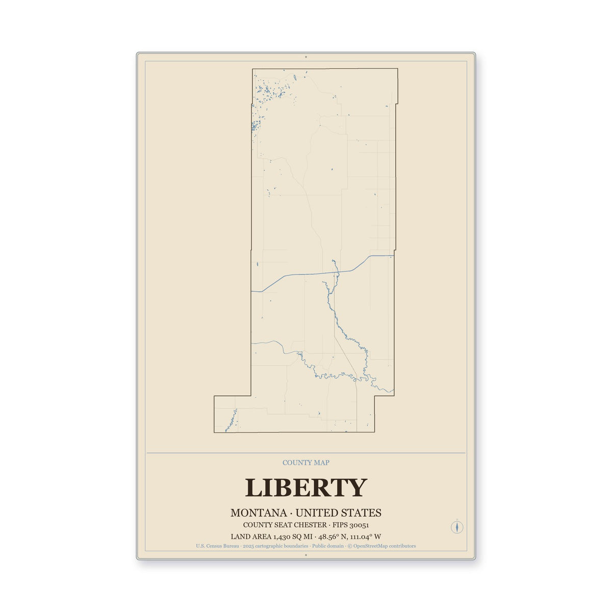 Liberty County, Montana Map Aluminum Sign in Heritage Nautical style
