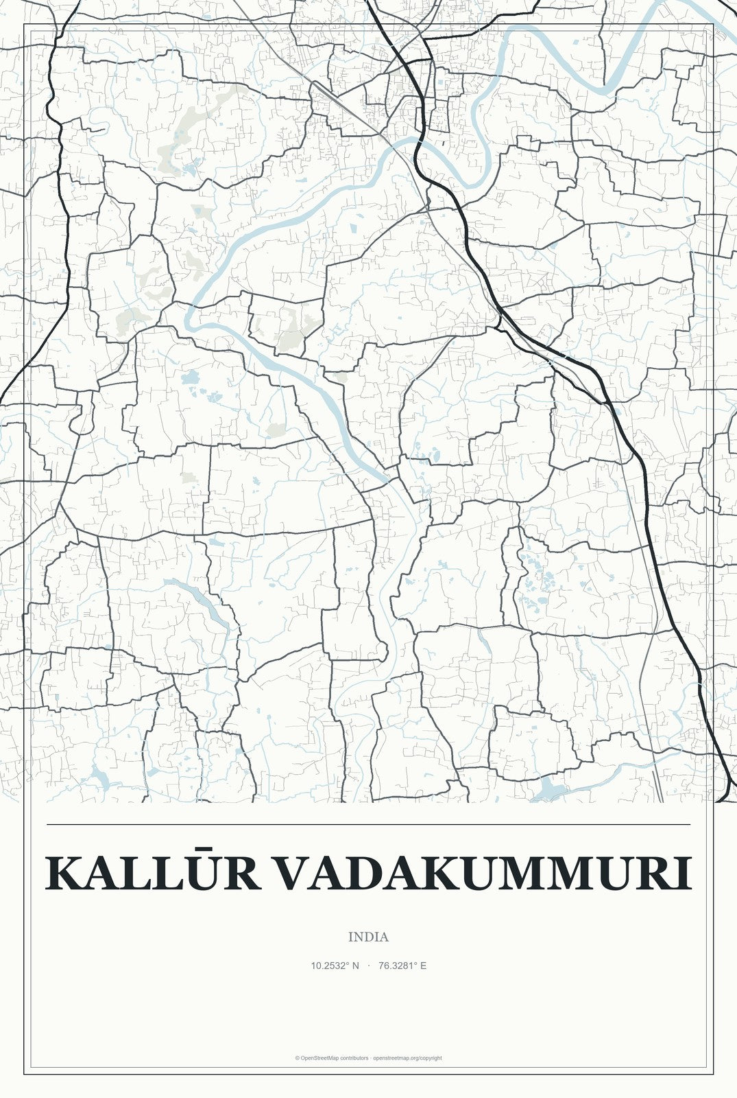 Kallūr Vadakummuri, India City Map Aluminum Sign in Gallery Air style