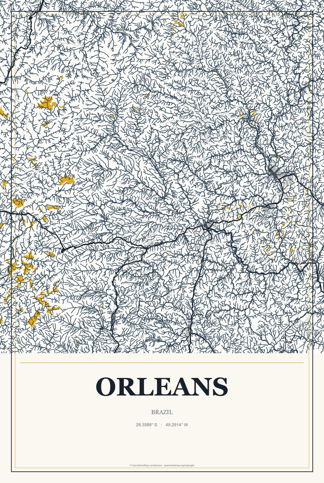 Orleans, Brazil City Map Aluminum Sign in Citrine Modern style