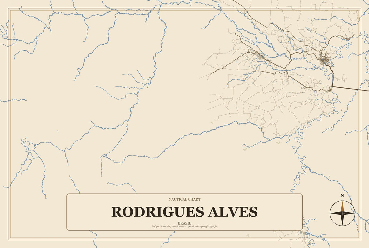 Rodrigues Alves, Brazil City Map Aluminum Sign in Heritage Nautical style