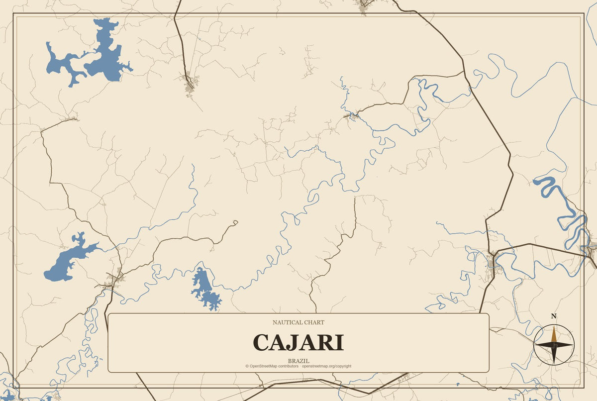 Cajari, Brazil City Map Aluminum Sign in Heritage Nautical style