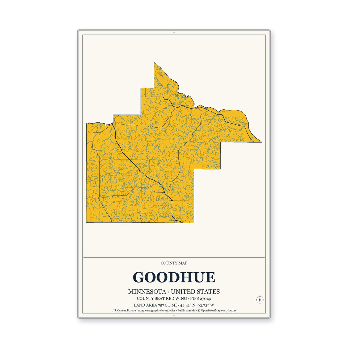 Goodhue County, Minnesota Map Aluminum Sign in Citrine Modern style