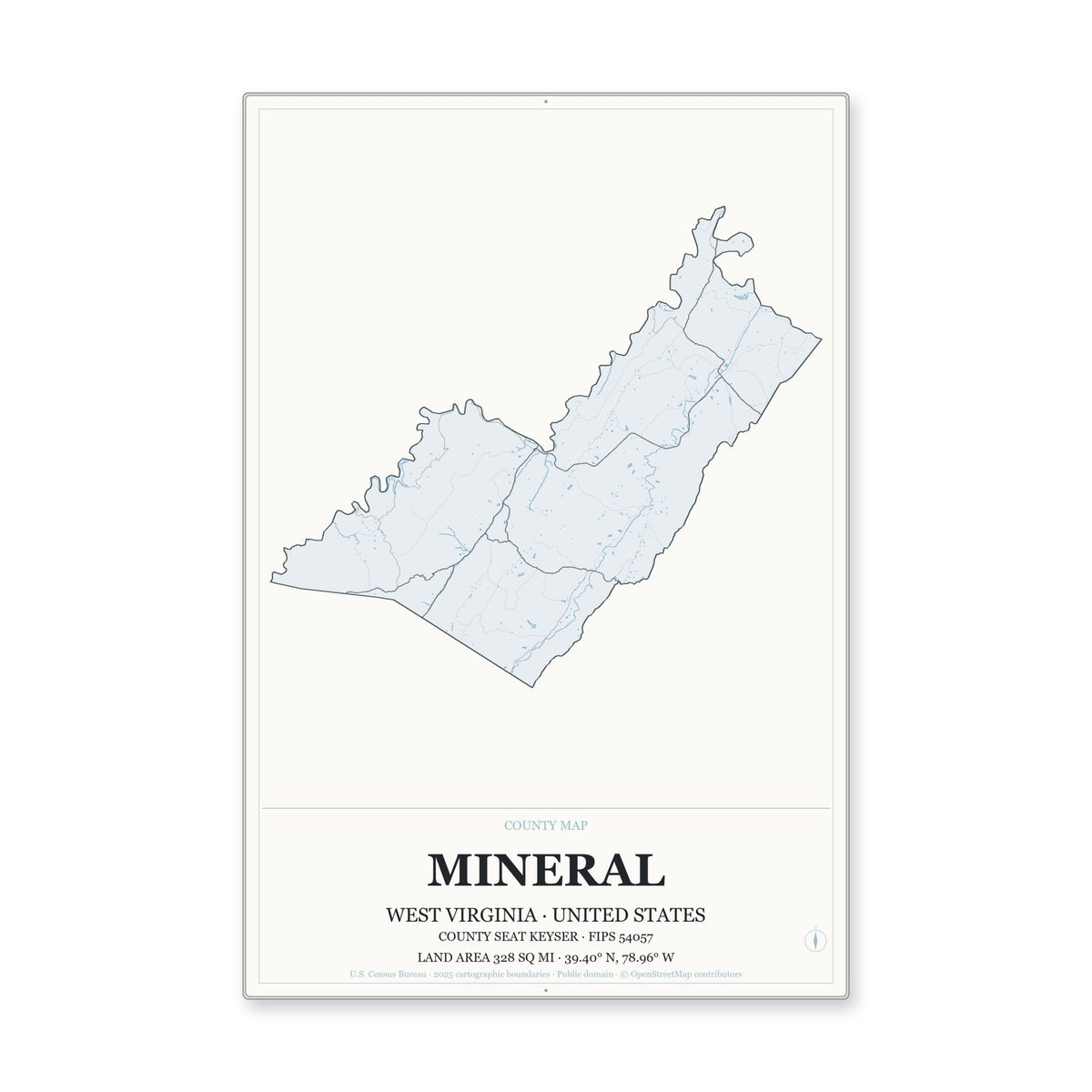 Mineral County, West Virginia Map Aluminum Sign in Gallery Air style