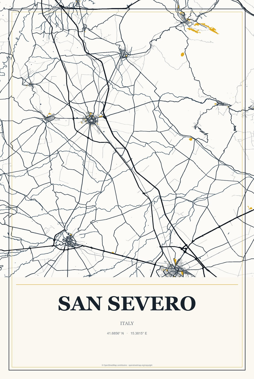 San Severo, Italy City Map Aluminum Sign in Citrine Modern style