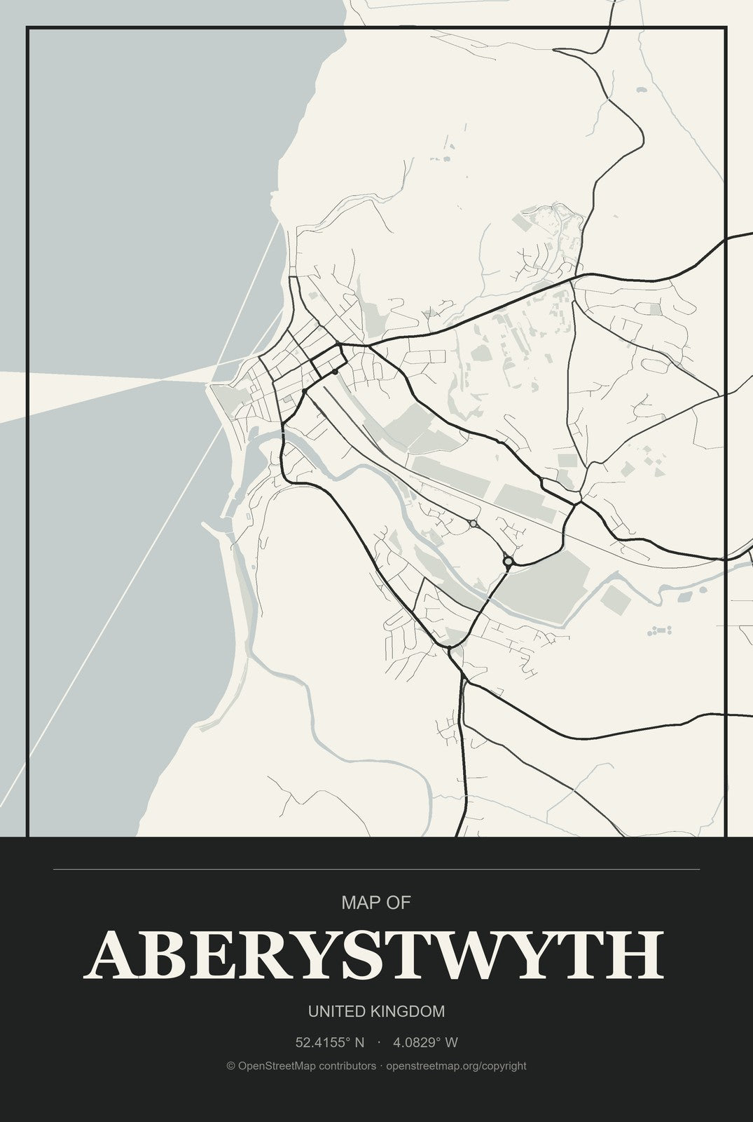 Aberystwyth, United Kingdom City Map Aluminum Sign in Museum Plaque style