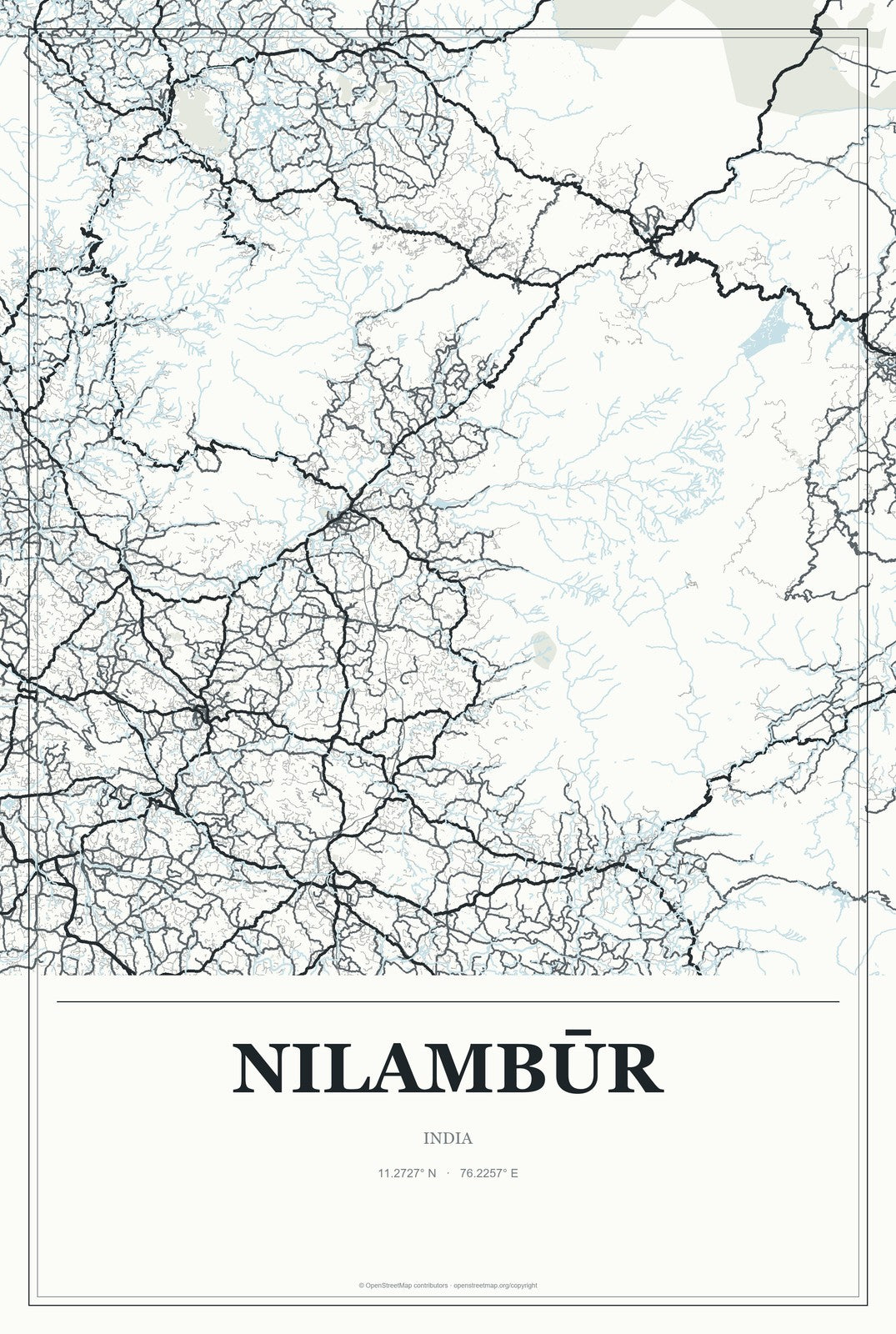 Nilambūr, India City Map Aluminum Sign in Gallery Air style