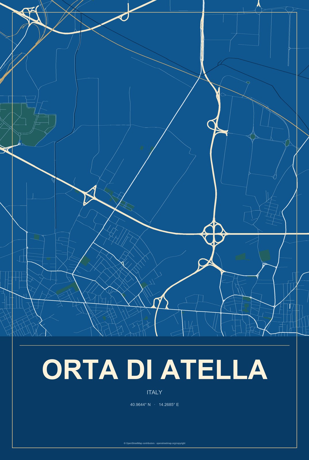 Orta di Atella, Italy City Map Aluminum Sign in Harbor Cobalt style