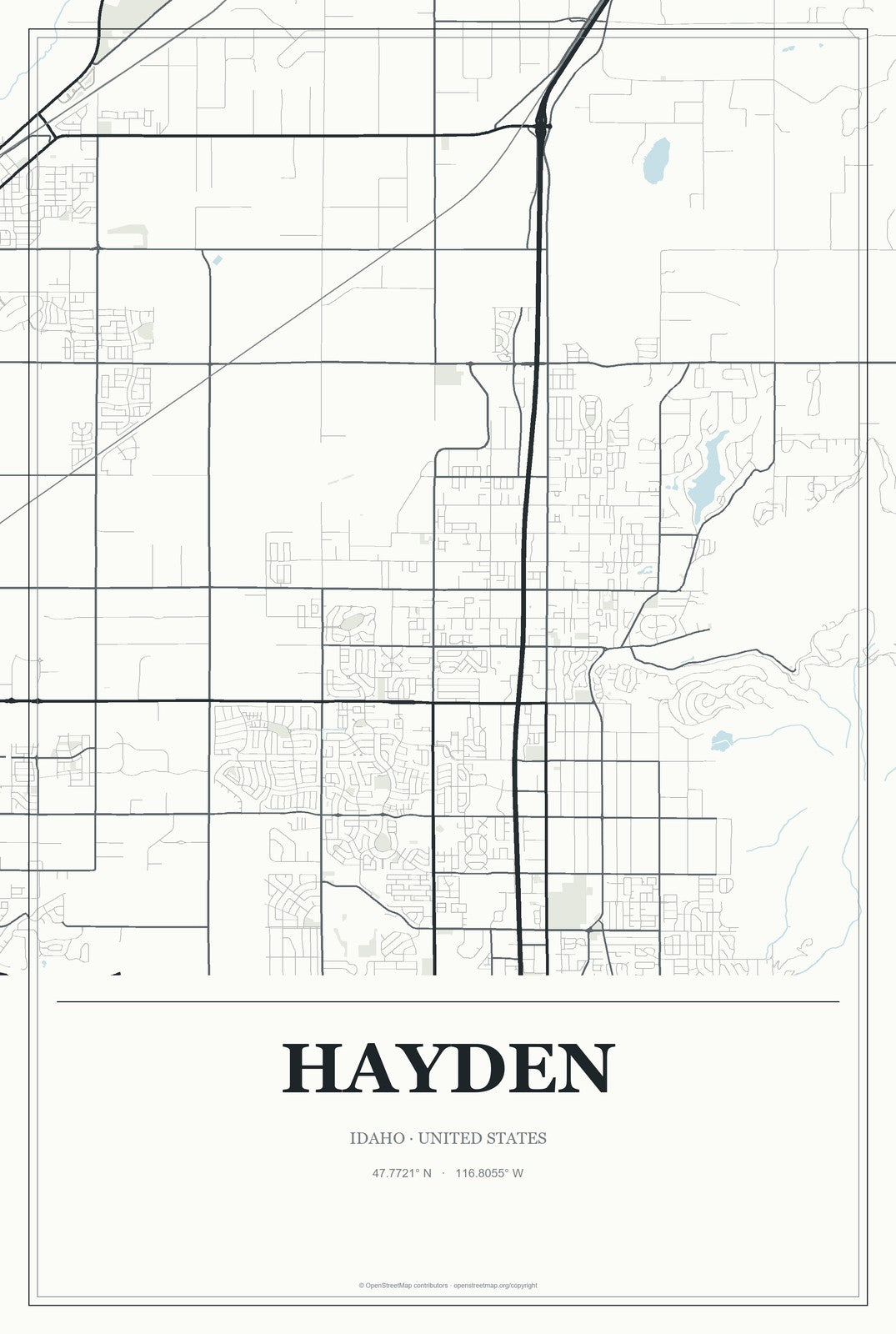 Hayden, Idaho City Map Aluminum Sign in Gallery Air style