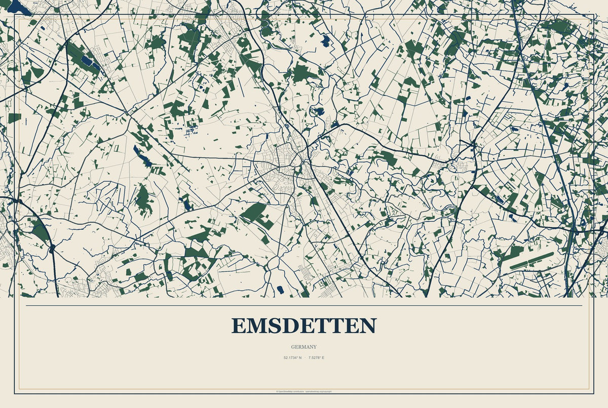 Emsdetten, Germany City Map Aluminum Sign in Coastal Cutout style