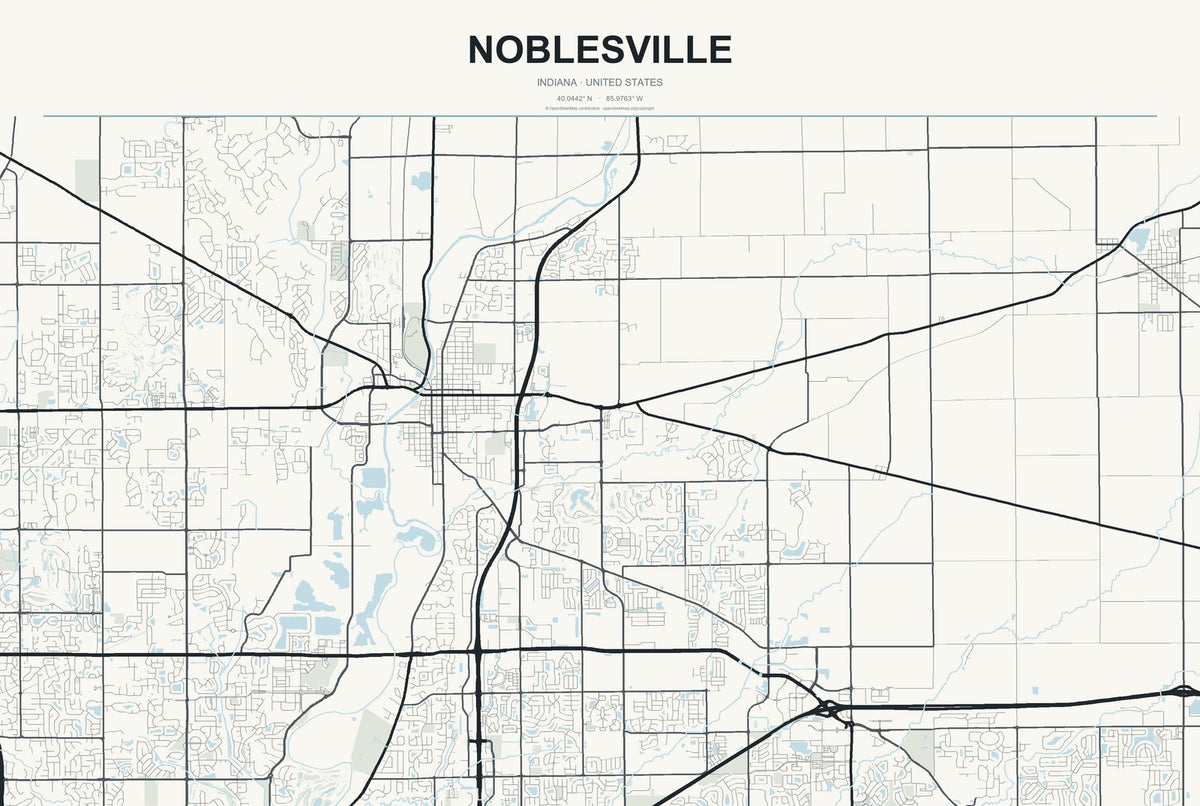 Noblesville, Indiana City Map Aluminum Sign in Headline Atlas style