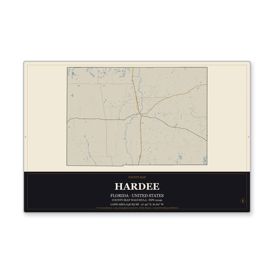Hardee County, Florida Map Aluminum Sign in Museum Plaque style