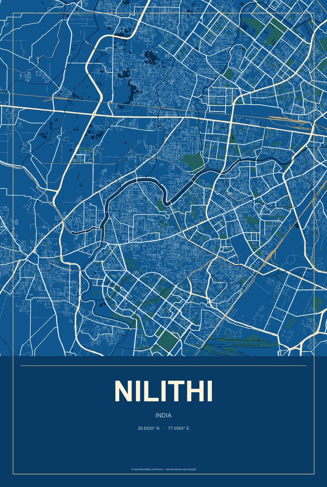 Nilithi, India City Map Aluminum Sign in Harbor Cobalt style
