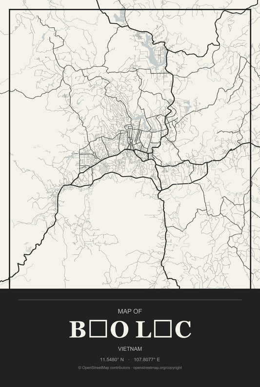 Bảo Lộc, Vietnam City Map Aluminum Sign in Museum Plaque style