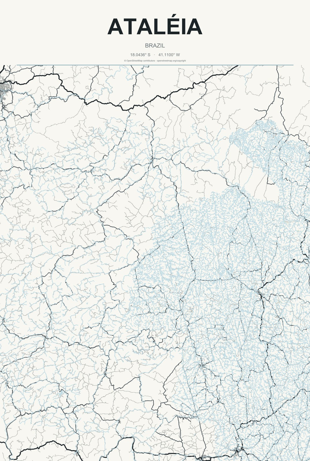 Ataléia, Brazil City Map Aluminum Sign in Headline Atlas style