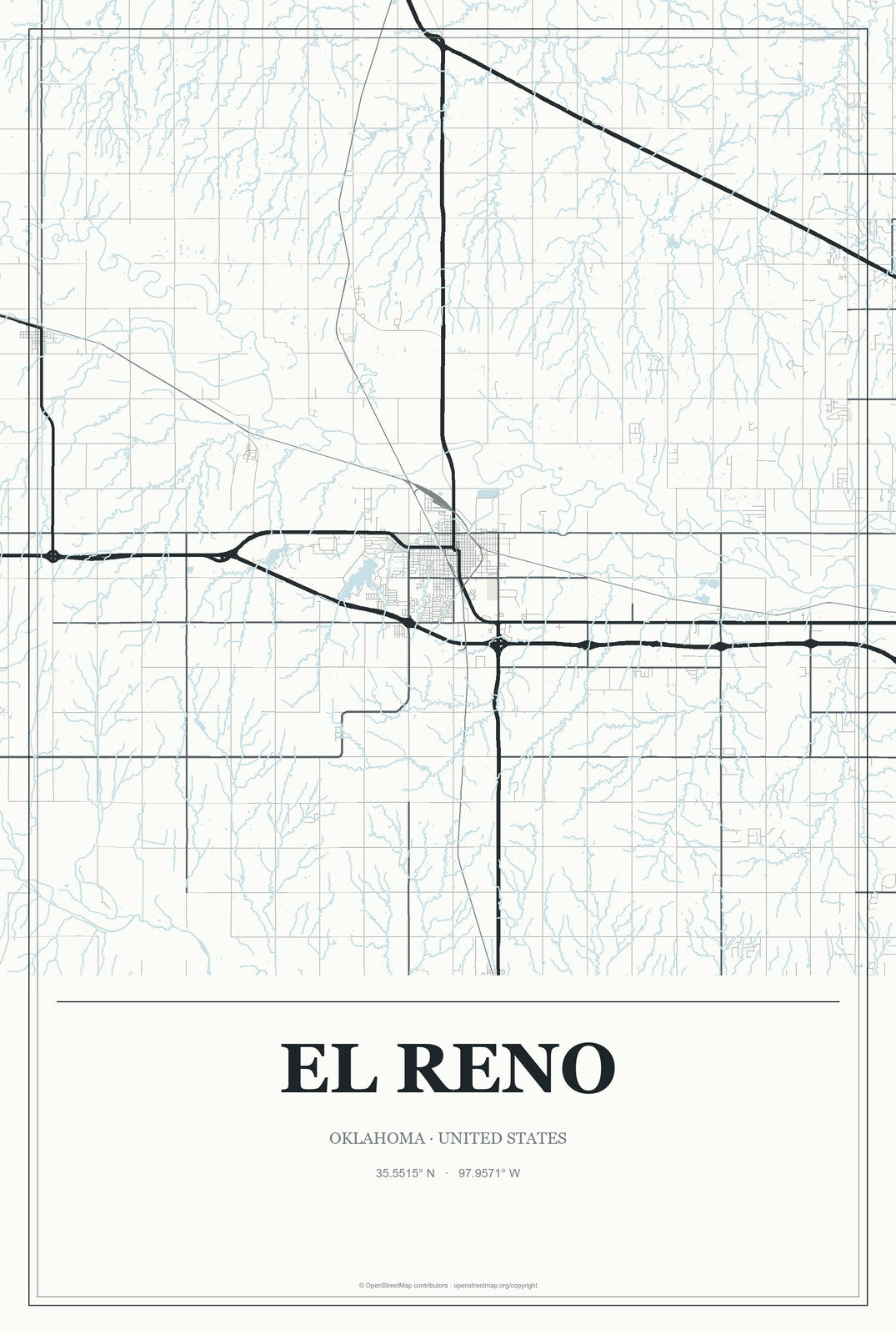 El Reno, Oklahoma City Map Aluminum Sign in Gallery Air style