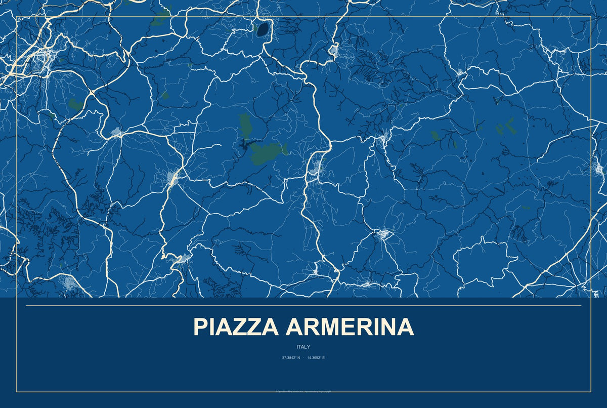 Piazza Armerina, Italy City Map Aluminum Sign in Harbor Cobalt style
