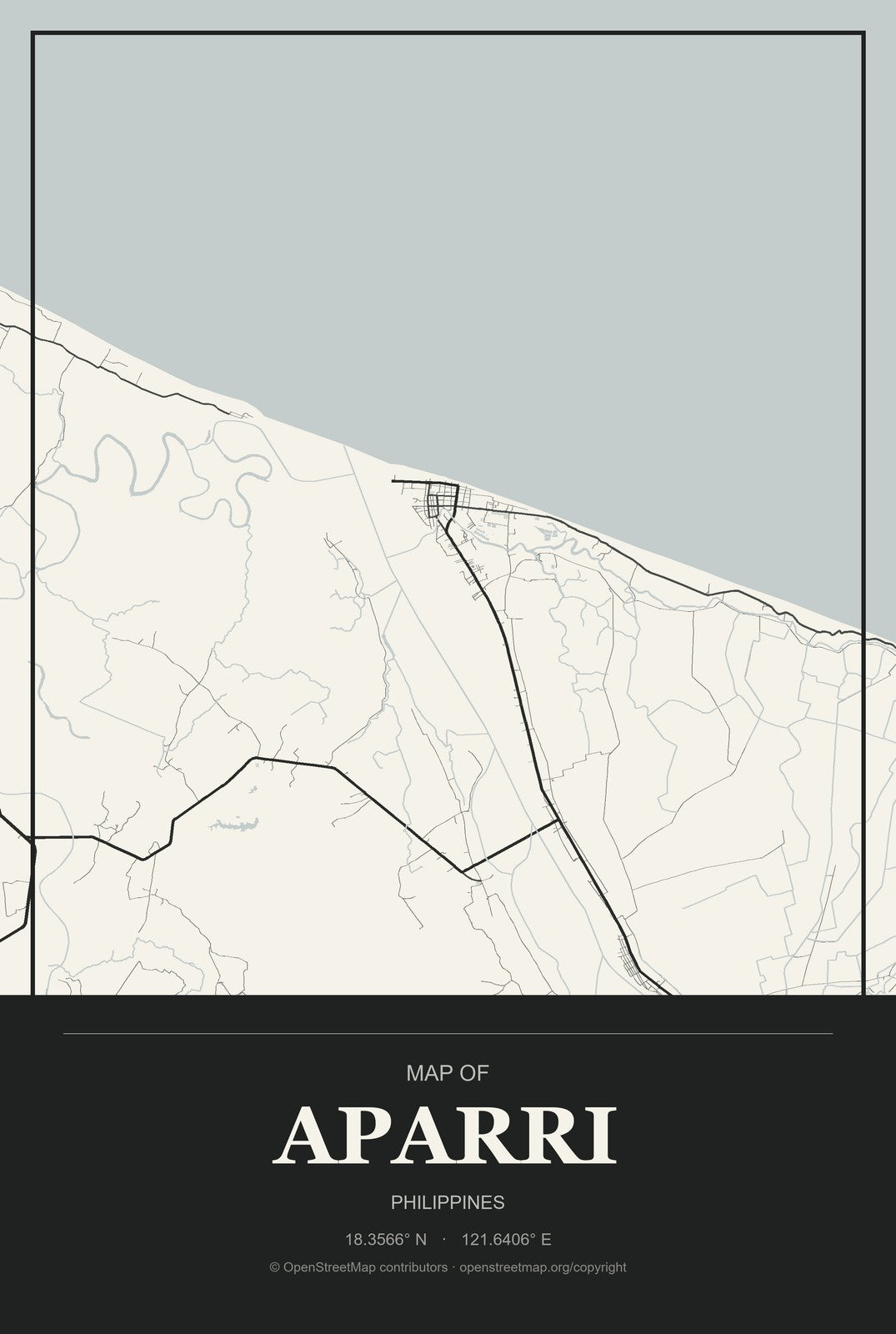 Aparri, Philippines City Map Aluminum Sign in Museum Plaque style