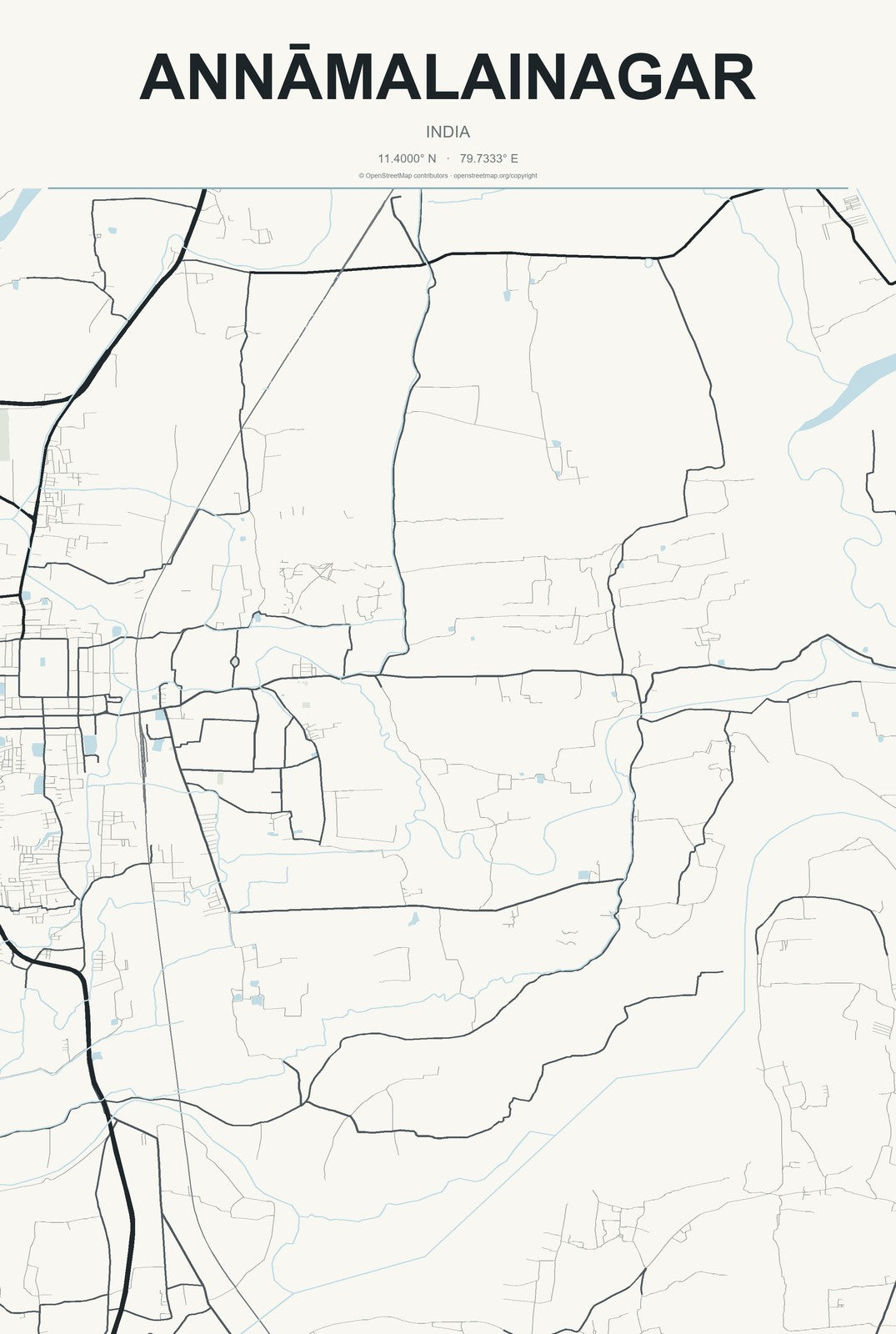 Annāmalainagar, India City Map Aluminum Sign in Headline Atlas style