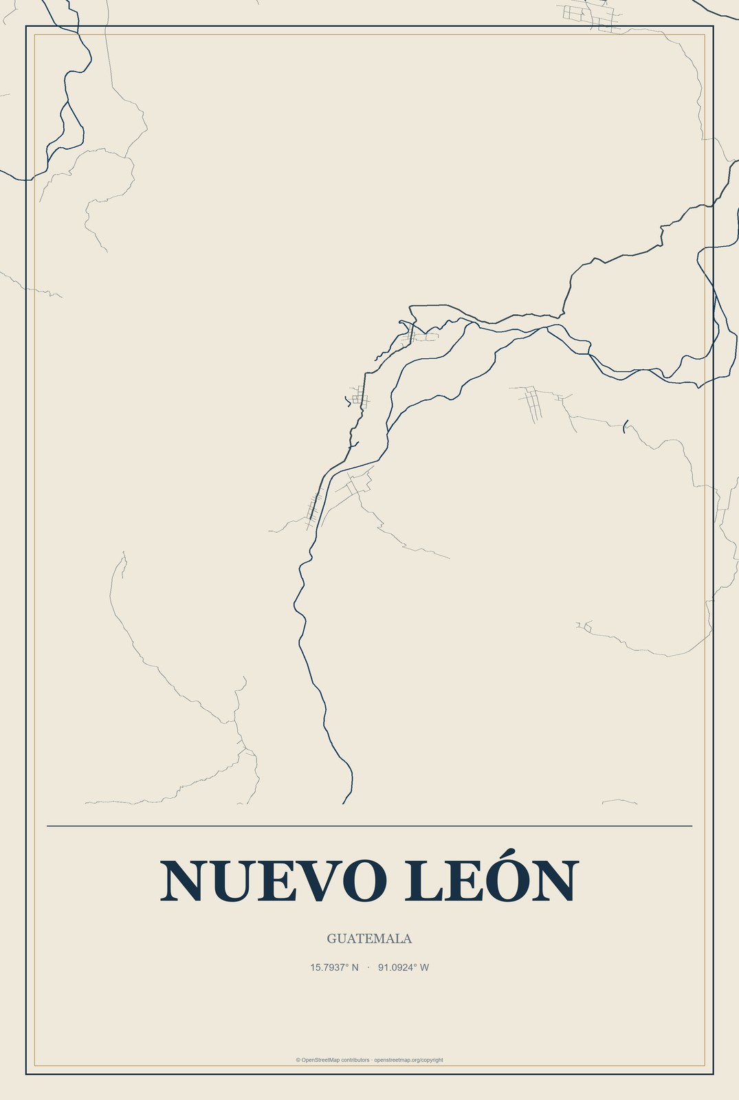 Nuevo León, Guatemala City Map Aluminum Sign in Coastal Cutout style