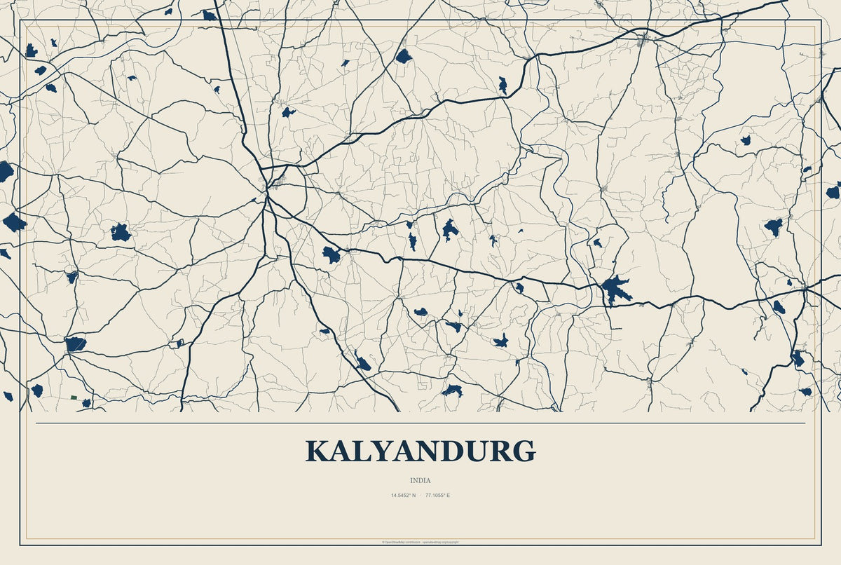 Kalyandurg, India City Map Aluminum Sign in Coastal Cutout style