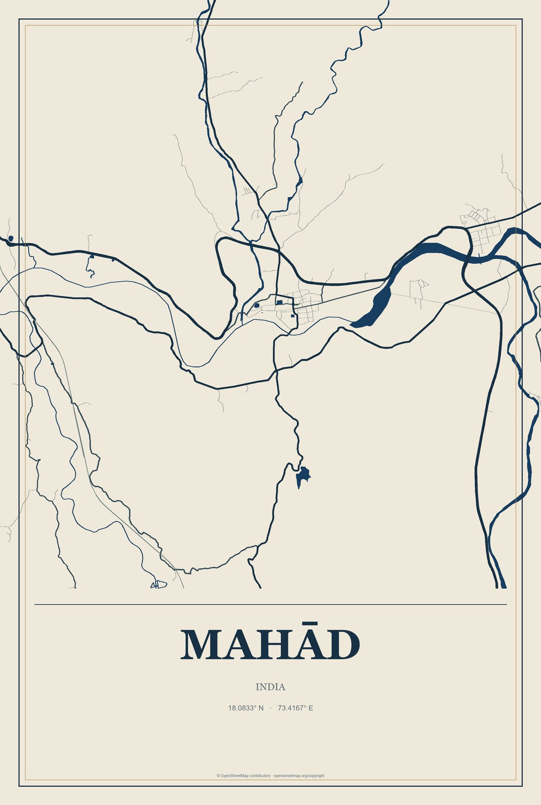 Mahād, India City Map Aluminum Sign in Coastal Cutout style